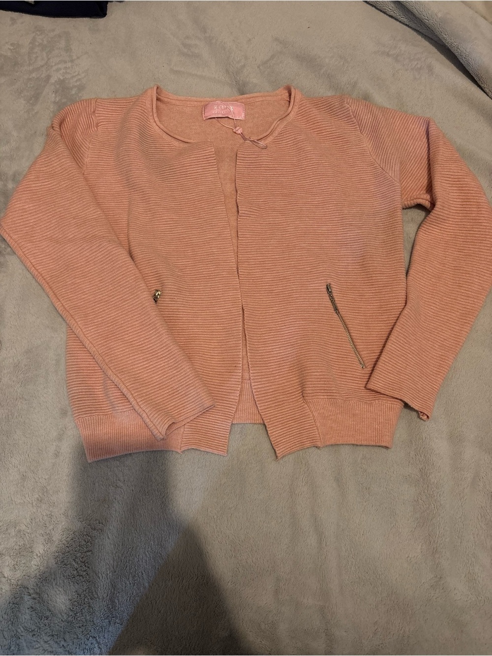 Women’s Peach Knit Zip-Pocket Sweater Cardigan